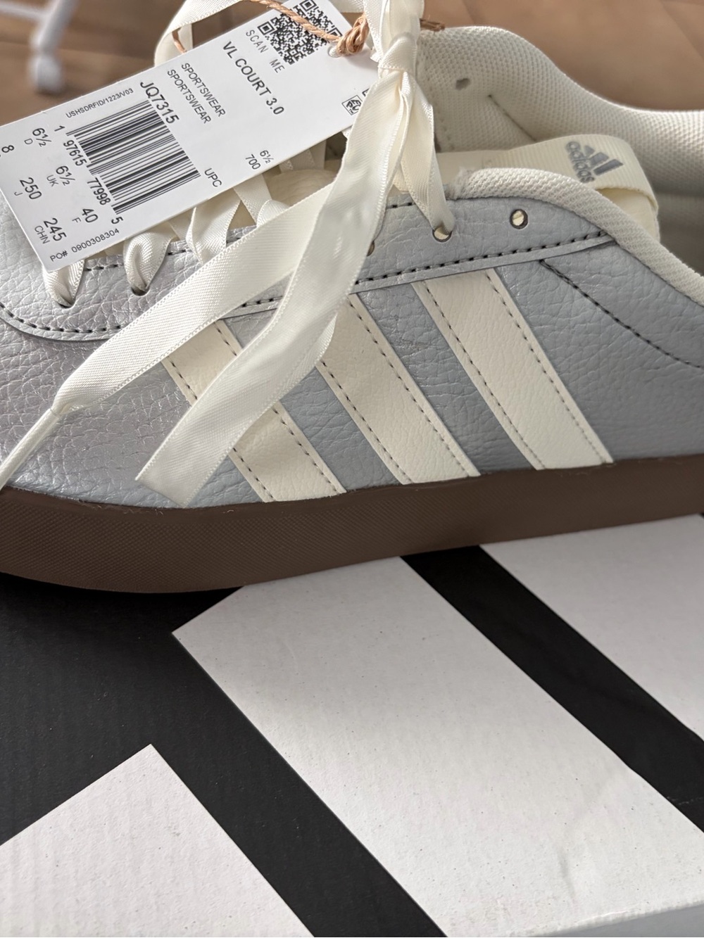 adidas Women's Metallic Gray & White Sneakers with Brown Gum Sole - Picture 3 of 6